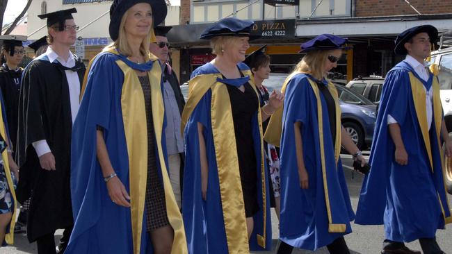 The street procession of Southern Cross University students through Lismore ahead of their graduation ceremony.Photo Contributed