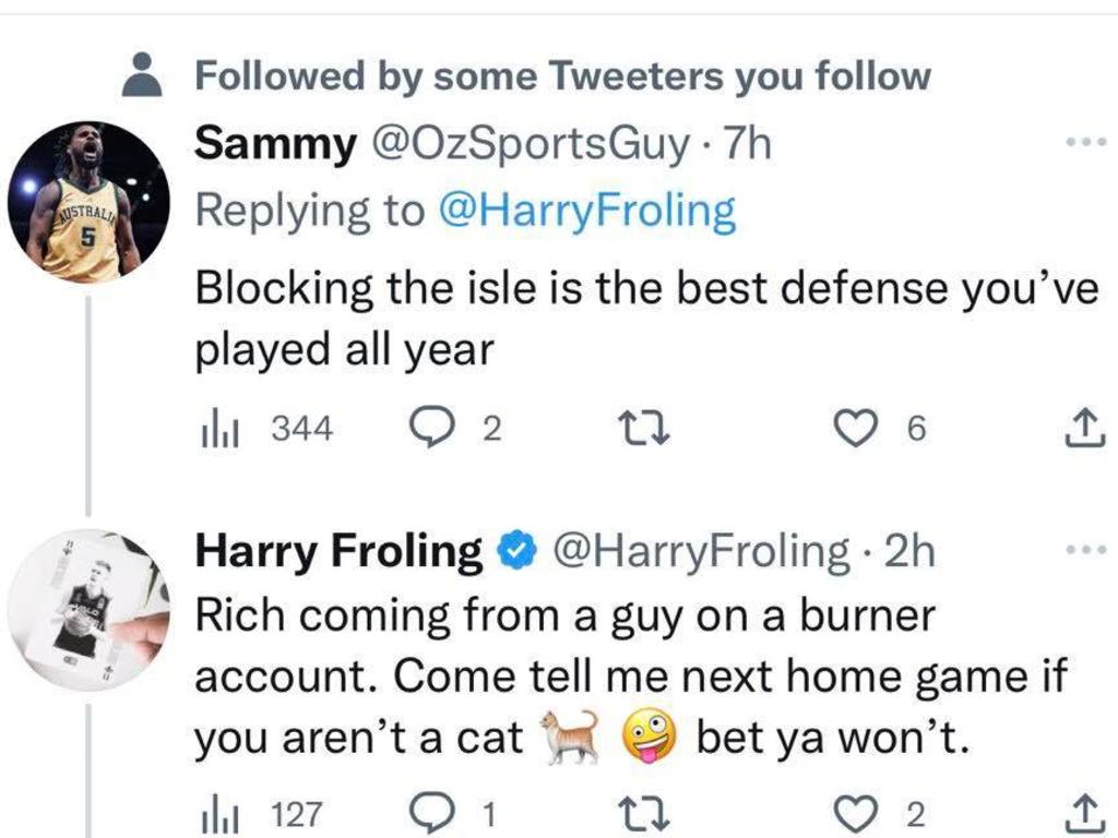 Brisbane Bullets big man Harry Froling will continue to stand up to online “cowards” after copping this online abuse.