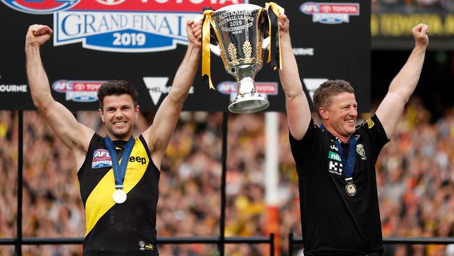 Damien Hardwick after winning a second flag with the Tigers. Picture: Getty Images