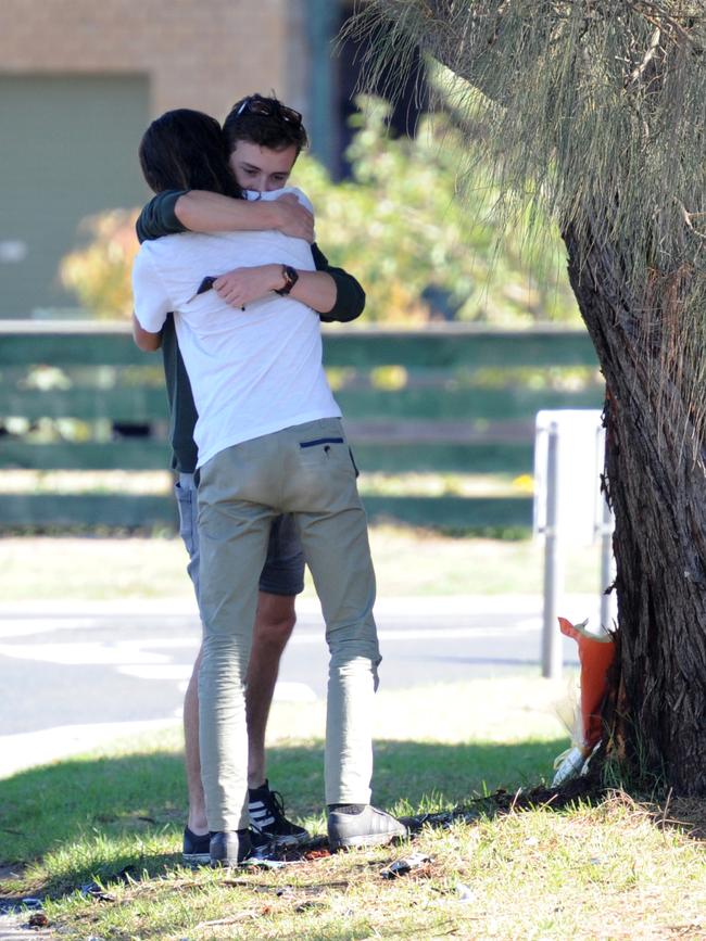 Friends Charlie and Ziggy at the scene of the crash. Picture: Andrew Henshaw