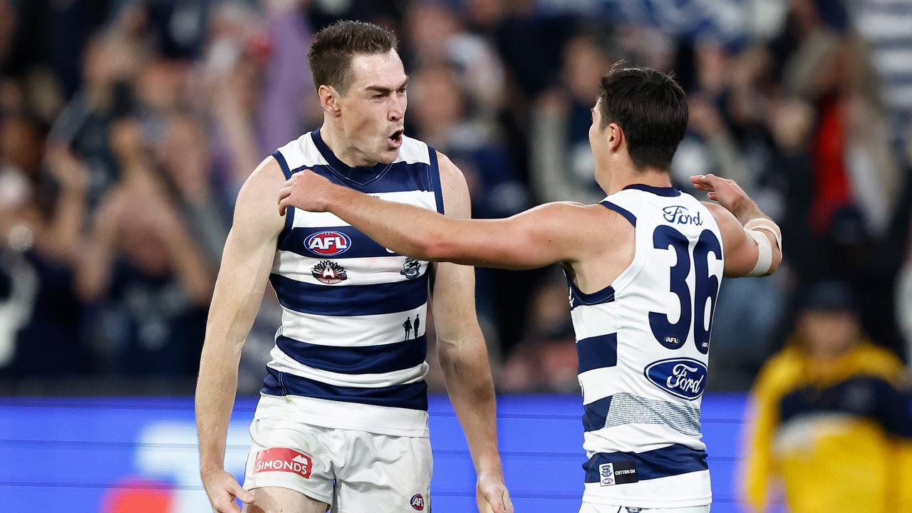 Jeremy Cameron (left) and Henry were key to the Cats’ win. (Photo by Michael Willson/AFL Photos via Getty Images)