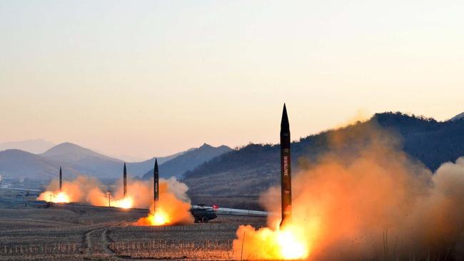 Four ballistic missiles launched by the Korean People's Army. Picture: AFP
