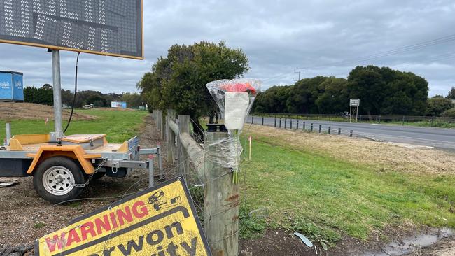 Floral tributes left at the site of the fatal crash