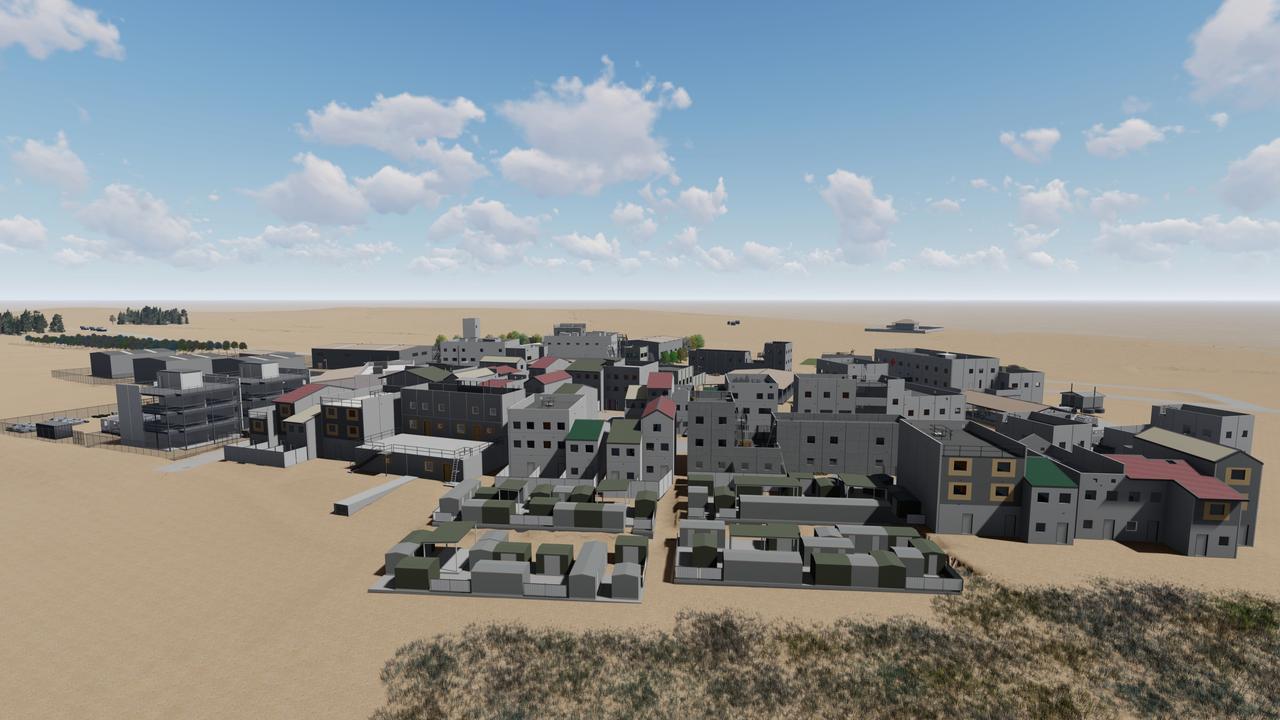 Design renders of the mock village troops will use to train in a realistic setting at Shoalwater Bay.