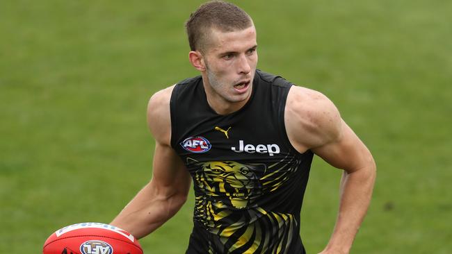 MELBOURNE, AUSTRALIA - FEBRUARY 20: Callum Coleman-Jones of the Tigers in action during the Richmond Tigers AFL Intra Club match at Punt Road Oval on February 20, 2020 in Melbourne, Australia. (Photo by Graham Denholm/Getty Images)