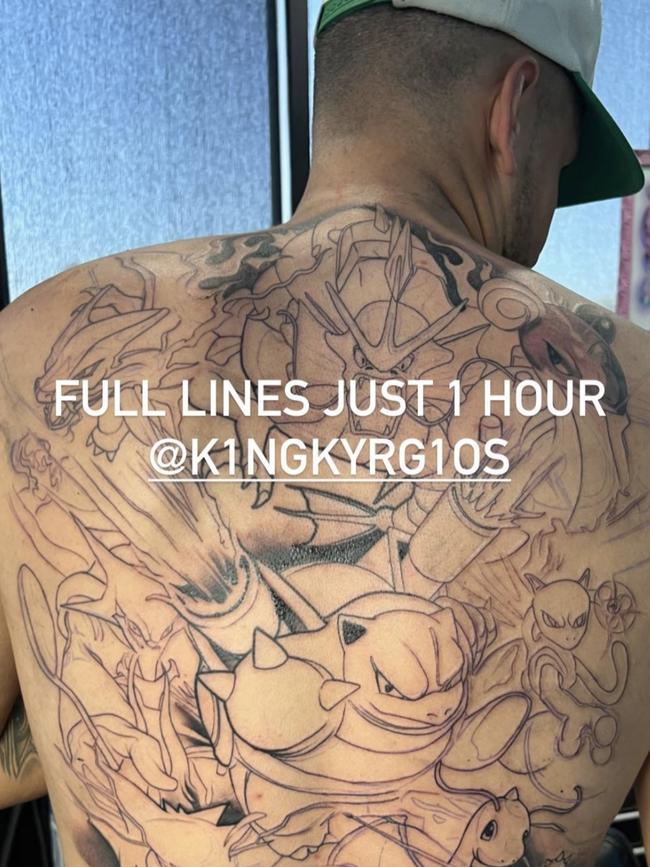 Kyrgios shows off his bad boy Pokemon tatts. Picture: Instagram