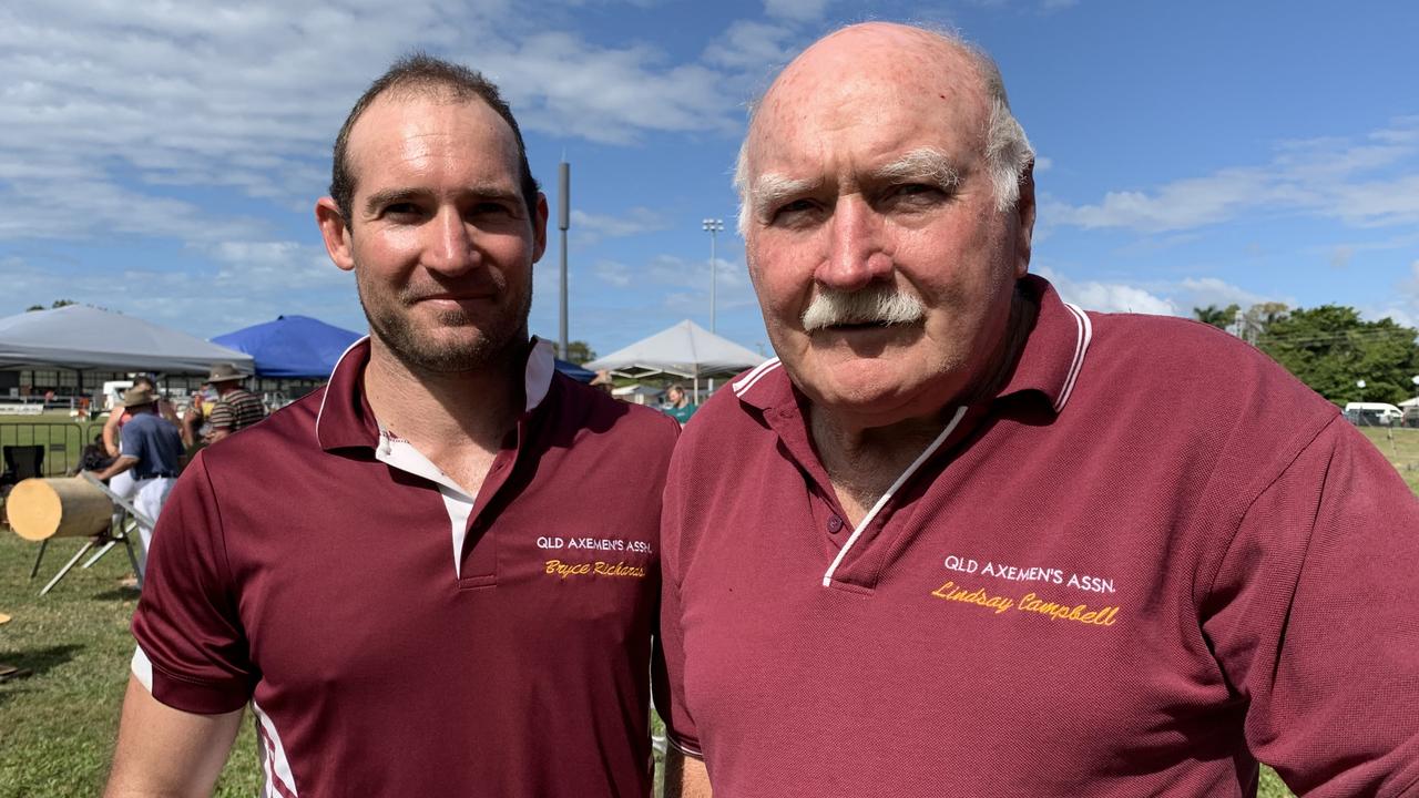 Axmen Bryce Richards (left) and Lindsay Campbell at the Mackay Show on Thursday, June 16. Picture: Duncan Evans