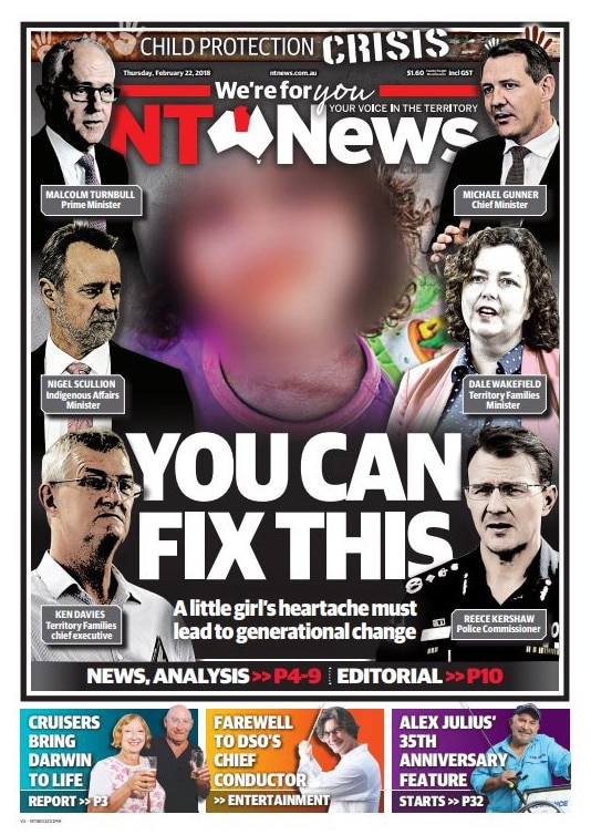 NT News front page February 22, 2018.