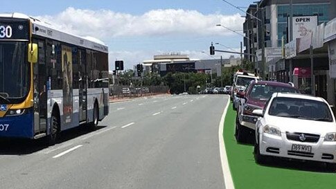 An artist's impression of the Northern Transitway (in green) which will wipe out all on-road parking along Gympie Rd from Kedron to Chermside. Picture: The Courier-Mail