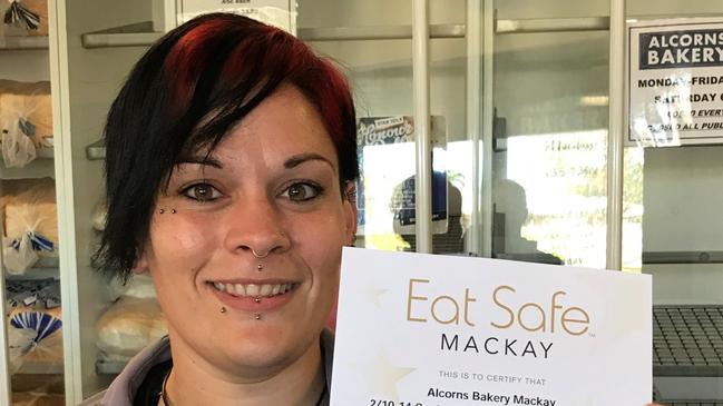 Alcorns Bakery Mackay's Paula Brayford with the 5-Star food safety rating certificate issued from Mackay Regional Council. Picture: Contributed