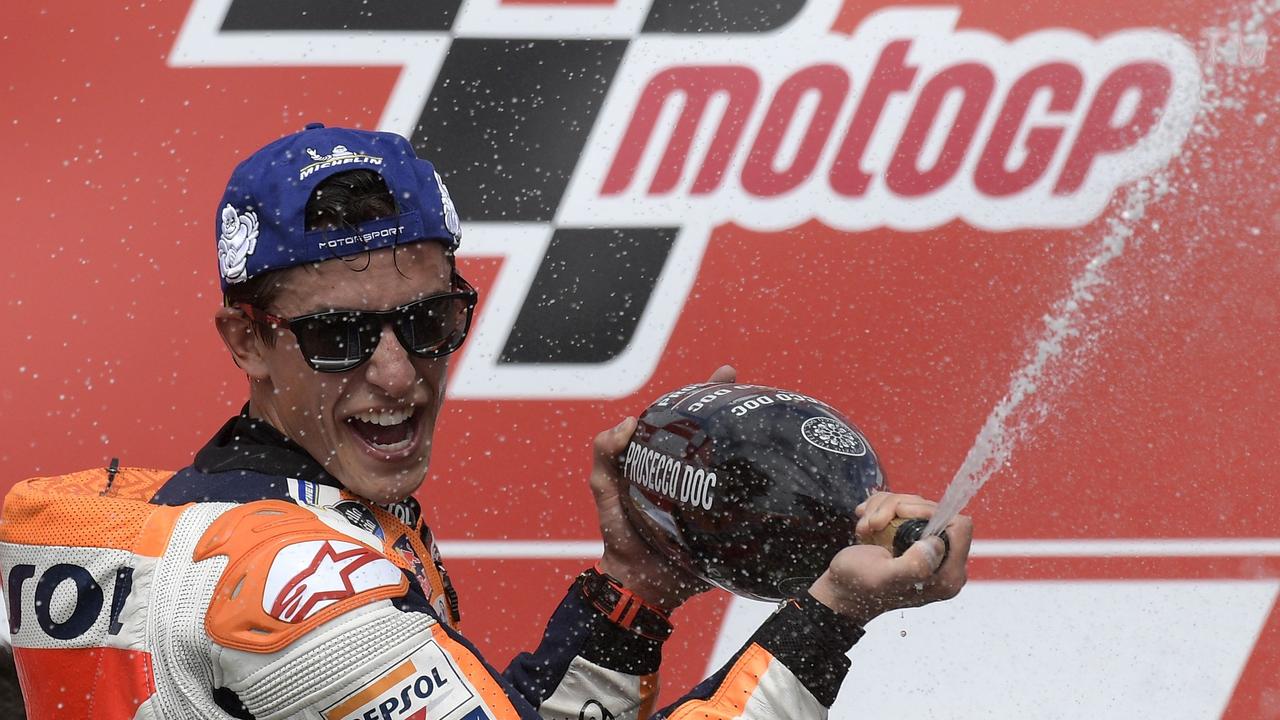 Marc Marquez held on to win his first race of the season.