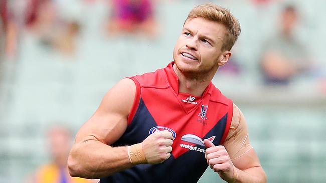 Colin Sylvia, pictured after kicking a goal for Melbourne, has been killed in a collision near Mildura.