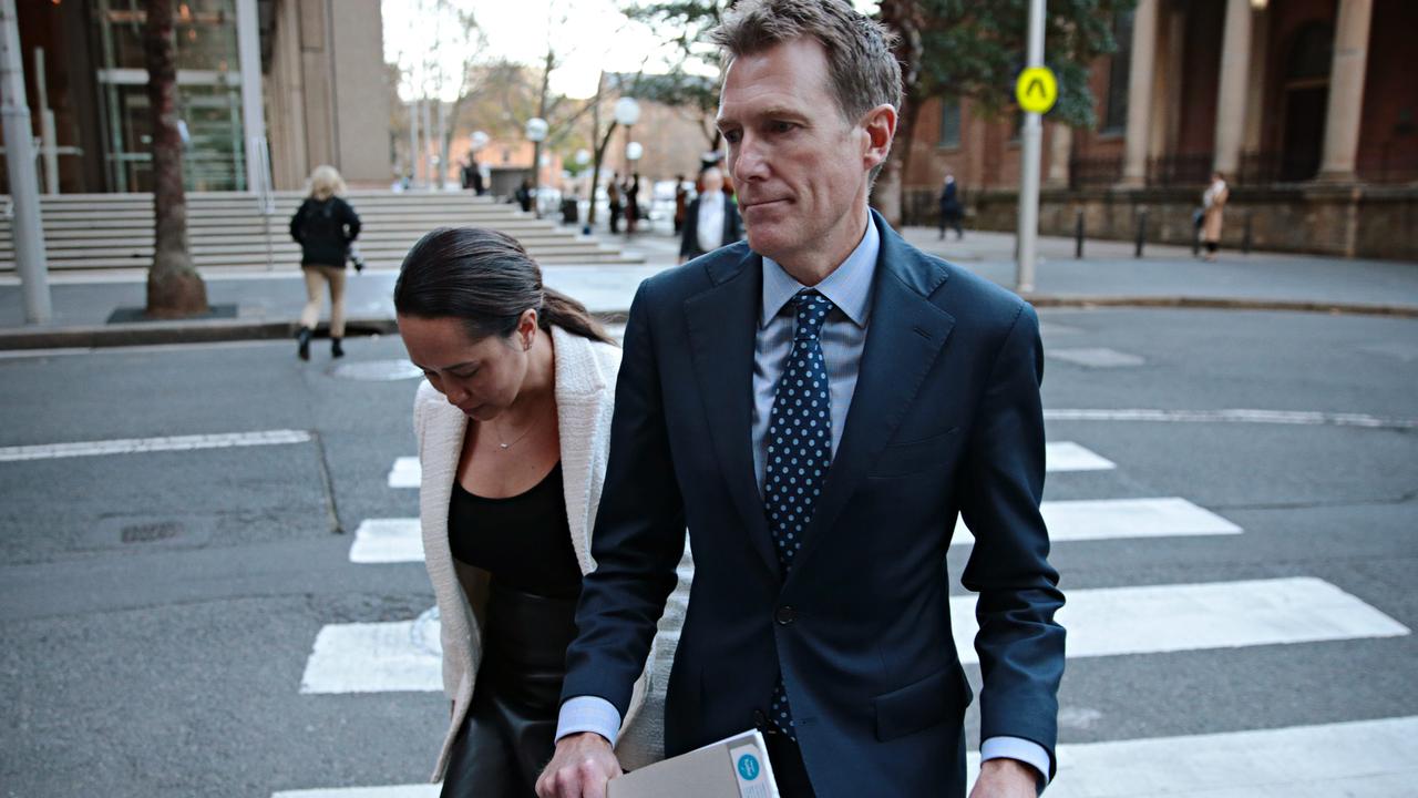 Solicitor Rebekah Giles and Christian Porter pictured leaving a press conference at the Queens Square Supreme Court in Sydney. Picture: Adam Yip/NCA NewsWire