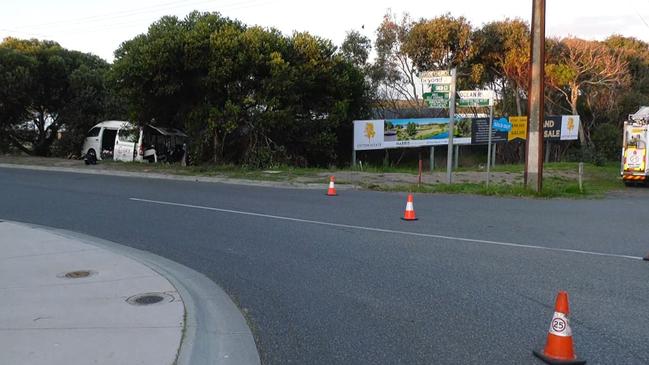 A van crashed into a tree at the intersection of Ocean Rd and Port Elliot Rd in Hayborough just after 4.30pm on Sunday. Picture: Gary Juleff