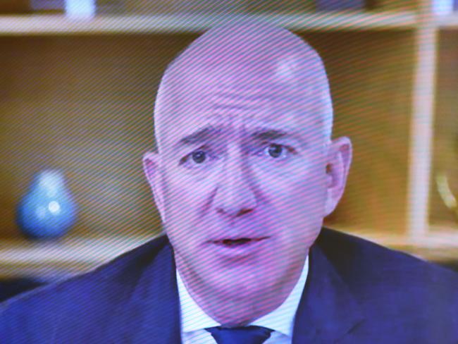 Amazon CEO Jeff Bezos speaks on Zoom. Picture: AFP