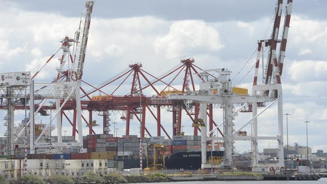 Containers being loaded at Melbourne’s port.