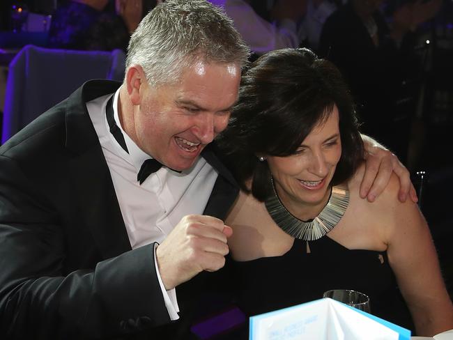 Number one ... Anthony and Michelle Kittel of REDARC from South Australia celebrate victory in the medium business award during the 2014 Telstra Business Awards. Picture: Hamish Blair