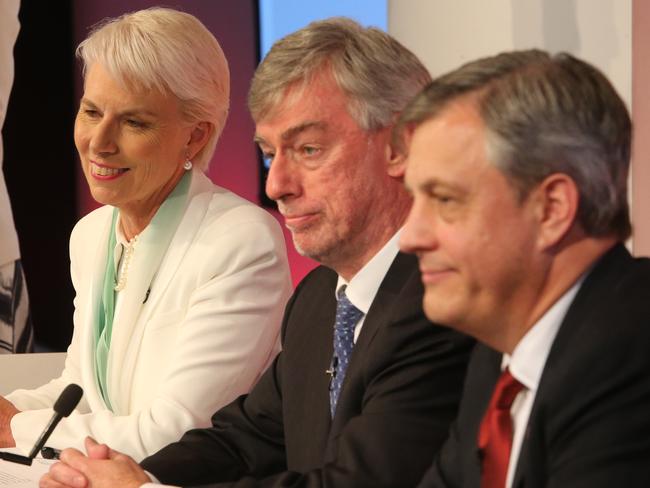 Westpac chief executive officer Gail Kelly is stepping down from the bank she has led since 2008. Pictured with Chairman Lindsay Maxstead (centre). Mrs Kelly will be replaced by Westpac's Australian financial services chief executive Brian Hartzer from February 1, 2015. Media conderence at the Westpac Head Office in Sydney.