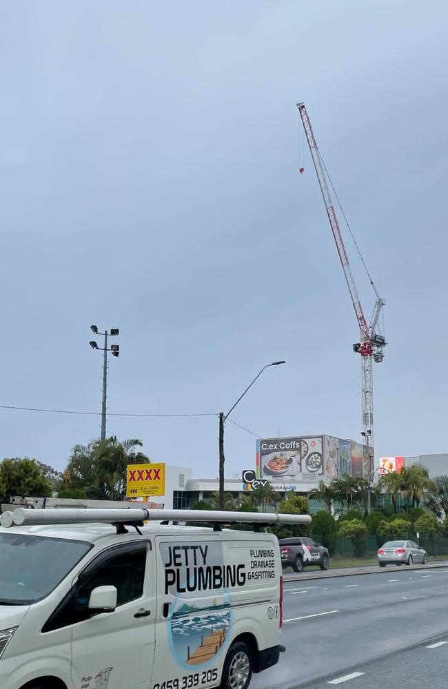 The mega crane as seen from Dan Murphys on the Pacific Highway. Picture: Chris Knight