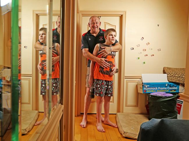 Diamond Creek father Matt Horn and son Braeden in the bedroom. Picture: Tim Carrafa