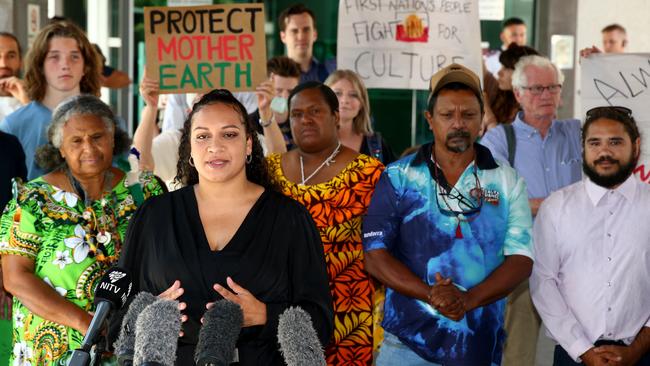 Queensland Land Court has ruled against Clive Palmer's central Queensland Waratah Coal, First Nations-led activist group challenged the application. Murrawah Johnson from Youth Verdict First Nations campaigner speaks to the media. Picture David Clark