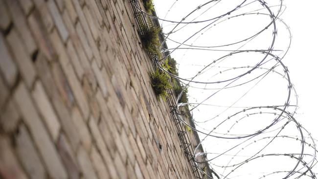 The barbed wire around the Grafton Jail