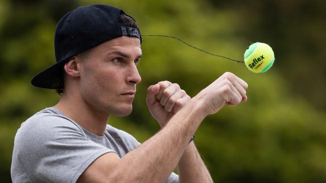 Australian Boxing champion Harry Garside training at his home in Melbourne. Picture: Jason Edwards