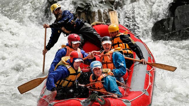 Players go through the rapids. Picture: Michael Willson/AFL Media