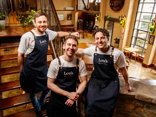 Chefs Dean Zammit, Callum Hann and Themis Chryssidis in their new restaurant Lou's Place on September 8, 2020 in Rowland Flat, Barossa Valley. Picture Matt Turner.