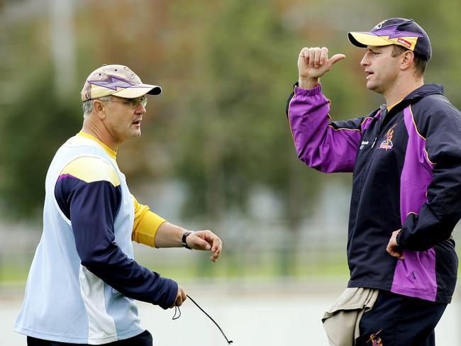 (L-R) Dean Lance and Michael Maguire reunited as assistant coaches at the Storm.