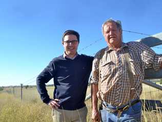 David Littleproud with Bill Purcell out on a farm near Roma. Picture: Molly Hancock