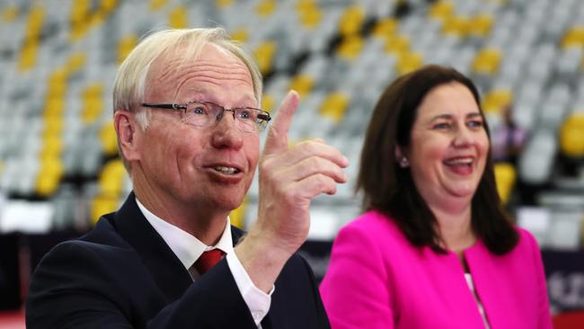 Premier Annastacia Palaszczuk with GOLDOC chairman Peter Beattie at the new Carrara indoor Games venue. Picture: Nigel Hallett