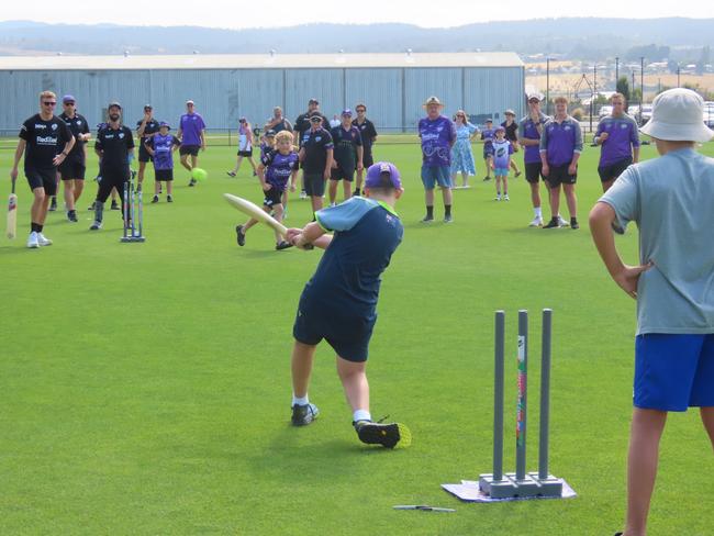 Hurricanes fans play cricket with the players at Tuesday's fan day in Launceston. Picture: Jon Tuxworth. Picture: Jon Tuxworth