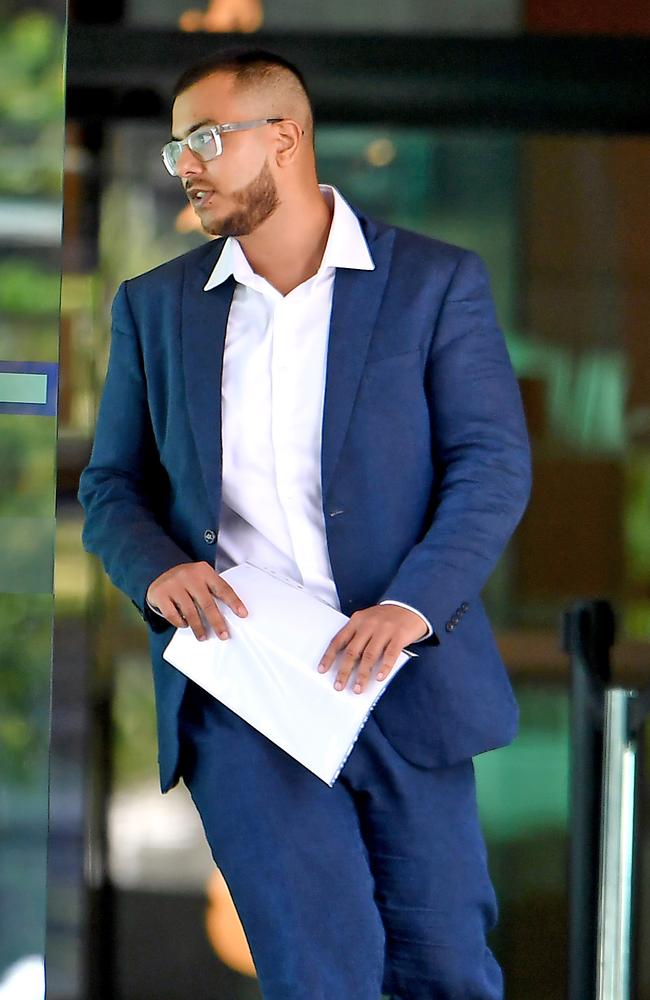 Taskeen Hassan leaves the Brisbane Magistrates Court after being convicted of distributing prohibited visual recordings of his former partner to Pornhub. Picture: NewsWire / John Gass