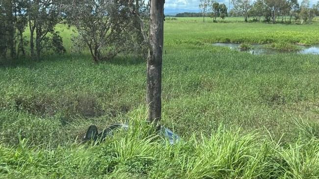 A car came off the road and entered a creek in an accident on the Bruce Highway. Photo: Rochele Gibson