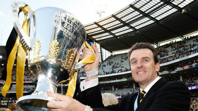 Richmond CEO Brendon Gale with the premiership trophy on grand final day last year. Picture: Adam Trafford/AFL Media