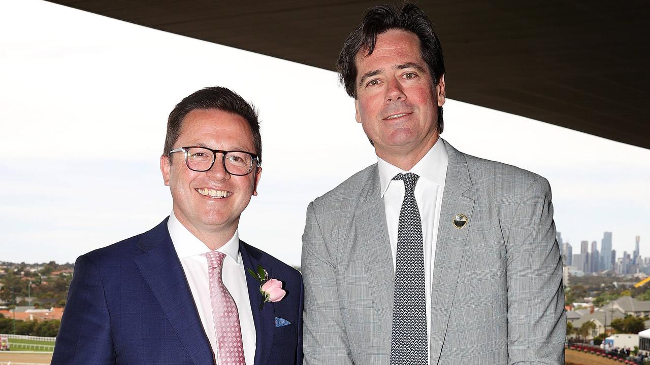 Anthony Carbines and Gillon McLachlan at last year’s Cox Plate. Picture: Mark Stewart