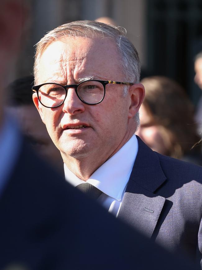 Labor leader Anthony Albanese at Ms Kitching’s funeral on Monday. Picture: David Caird