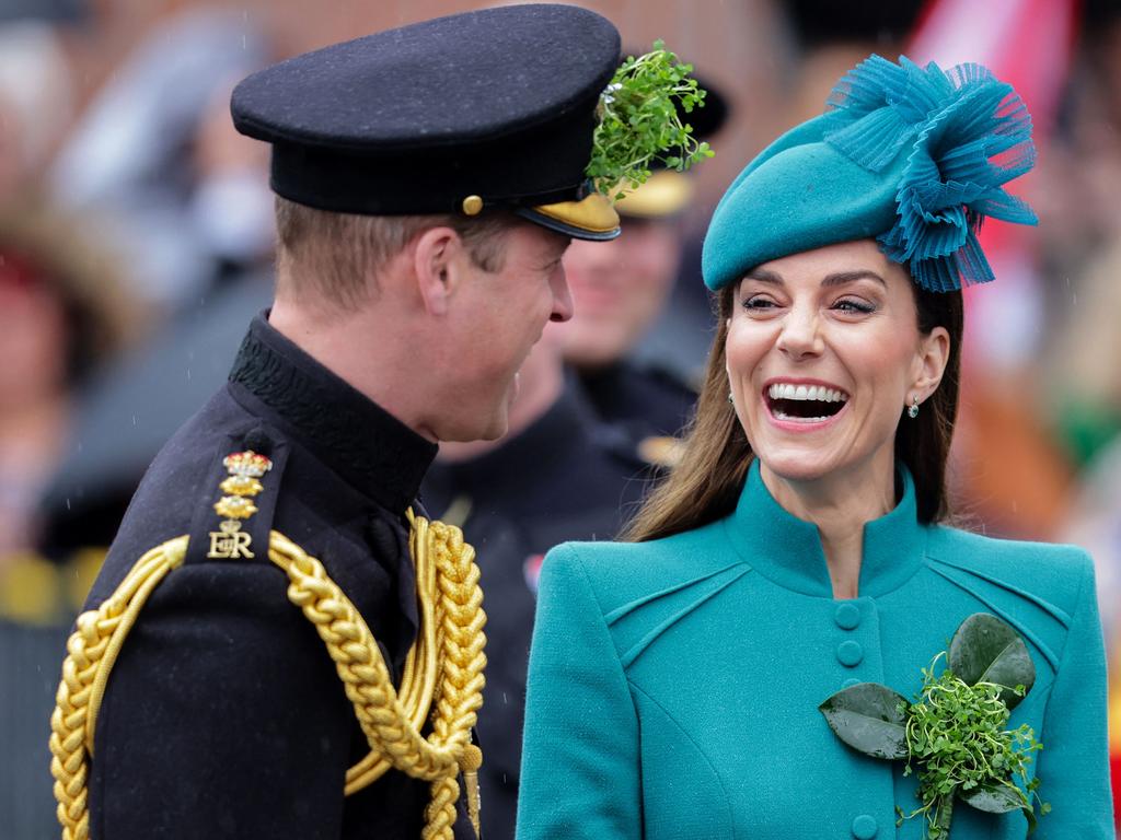 Princess Catherine laughs with her husband during St Patrick's Day celebrations in 2023. Picture: AFP