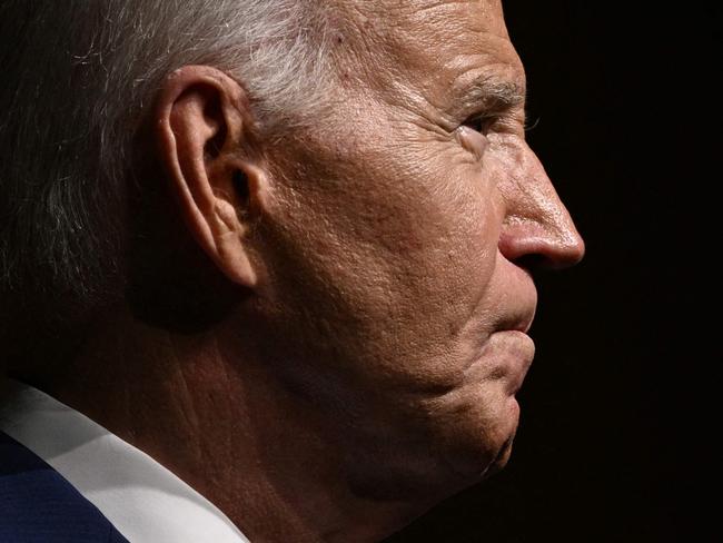 TOPSHOT - US President Joe Biden speaks during a commemoration of the 60th anniversary of the Civil Rights Acts at the Lyndon B. Johnson presidential library in Austin, Texas, on July 29, 2024. (Photo by Brendan SMIALOWSKI / AFP)