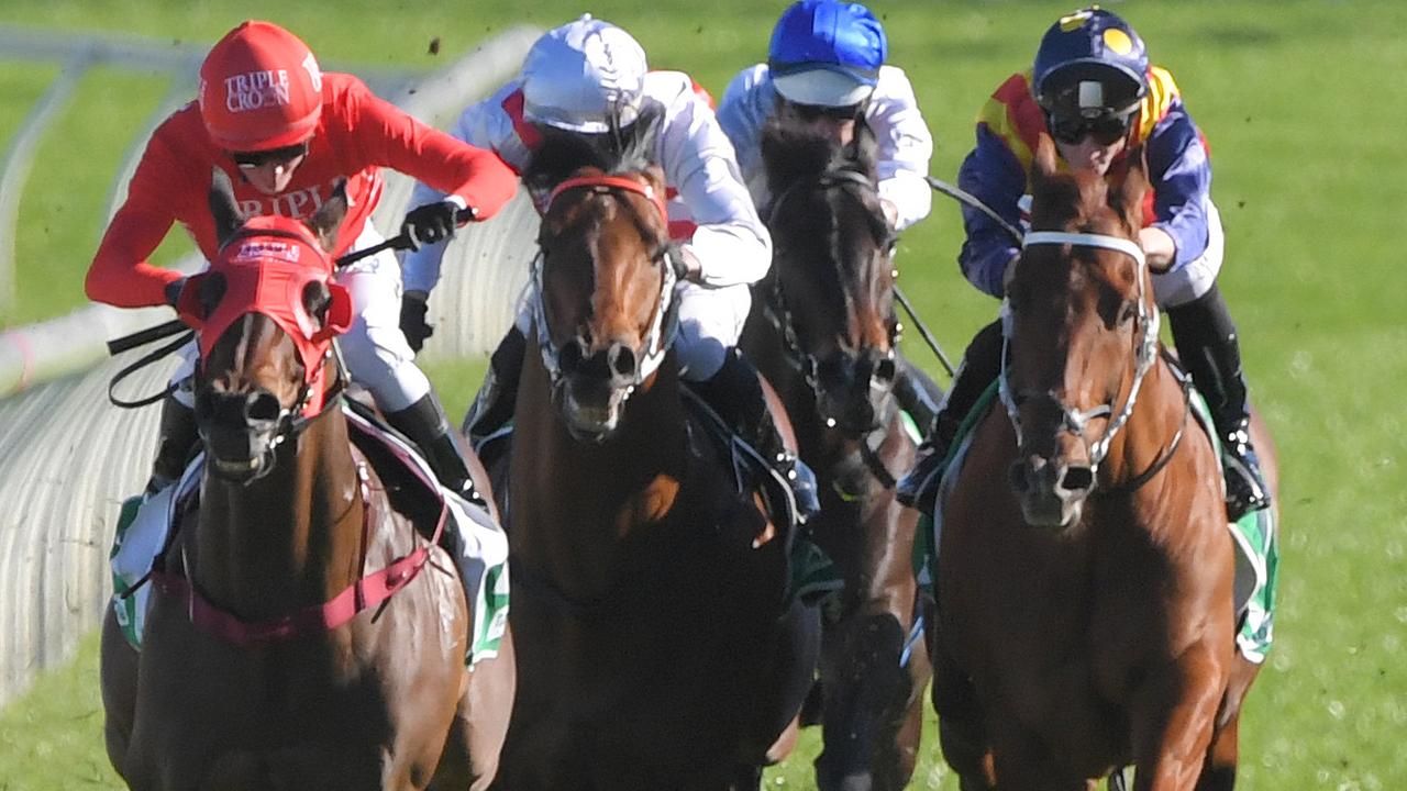 Redzel (left) returned with a bang in the Concorde Stakes. Can he repeat the dose in The Shorts? Picture: AAP