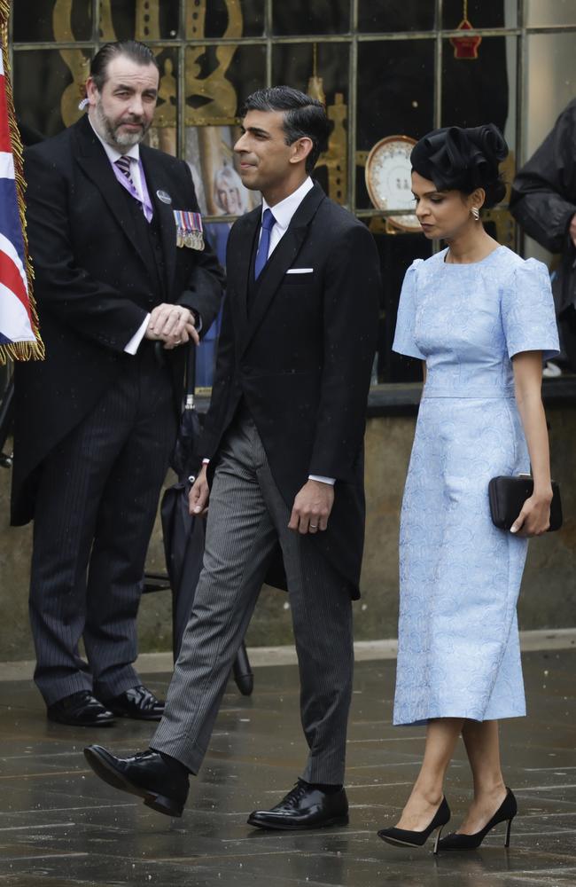 British Prime Minister Rishi Sunak and Akshata Murthy arrive at the coronation. Picture: Getty Images