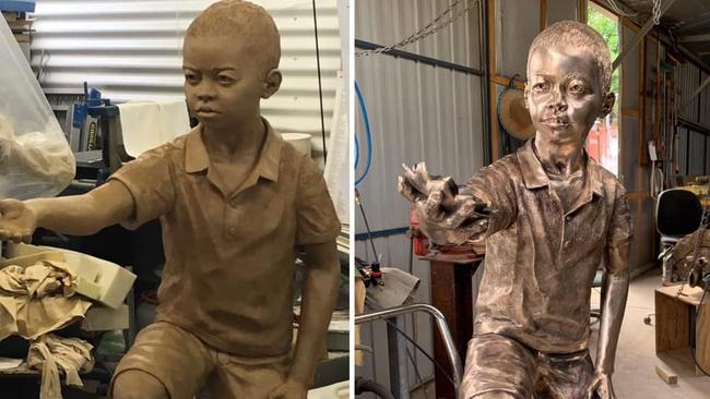 The clay model and bronze cast of the boy featured in the Vietnamese Boat People Monument. Picture: Tung Ngo