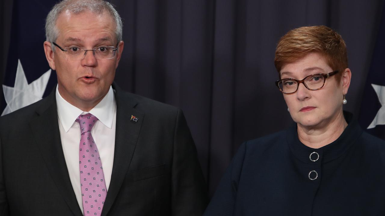 PM Scott Morrison and Foreign Affairs Minister Marise Payne speaking on Tuesday. Pic: Kym Smith