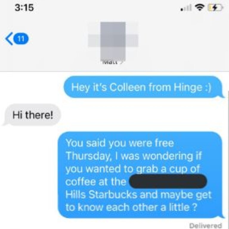 The man said that Colleen lacked the 'standards' he was looking for. Picture: Twitter/@coll3eng.