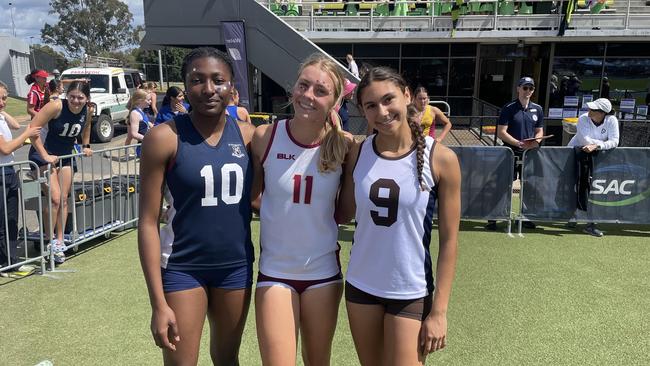 Zara Hagan, far right, of St Aidan's won her 100m dash from Isabelle Palmer (St Peters) and Ebony Okonkwo (St Margaret's).