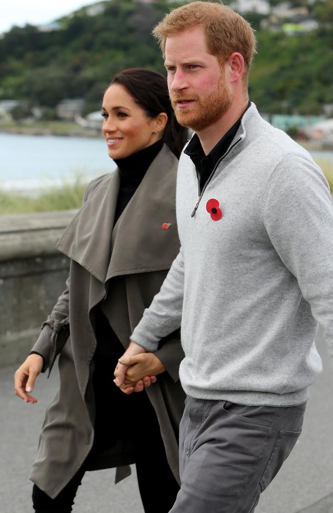 The Duke and Duchess of Sussex Prince Harry and Meghan arrive in Wellington to meet young people to talk mental health. Picture: Nathan Edwards