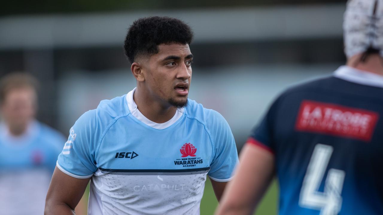 Clem Halaholo in the National U19 round three match between teenagers from the NSW Waratahs Gen Blue program and Melbourne Rebels.