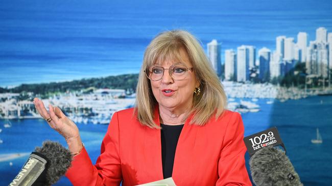 Deputy Mayor Donna Gates talking about the budget at a media conference. Picture: John Gass.