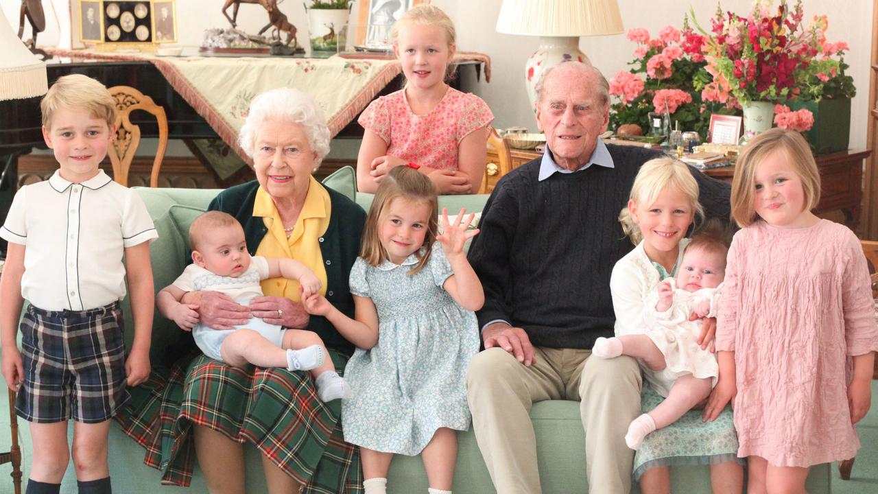 The same post also had this previously unseen photo of Philip and the Queen with their grandchildren. Picture: The Duchess Of Cambridge/Kensington Palace/AFP